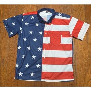 Greater Half Men S American Flag Button Front S/S Shirt